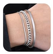 Herren Armband Silber Edelstahl Armbänder - 3 Stücke Männerarmband Set 316L Edelstahl Herrenarmbänder Armreif Silber Panzerkette Schlange Armkette für Männer Jungs，Men's Bracelets Geschenke für Mann