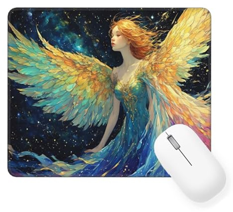 Mouse Pad Color, Small Mouse Mat 12.6 x 10.3 inch, Desk Mat with Waterproof Design, Premium-Textured Square Mousepad Angel, Smooth Surface, Gaming Office Mouse Pads for Keyboard Decor, Gifts W-76