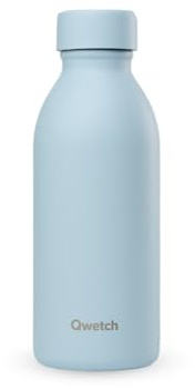 Qwetch - Bouteille Isotherme 500ml Pastel Bleu - ICON - Gourde Design Compacte et Élégante Inox Recyclé - 24h Froid et 12h Chaud - Etanche