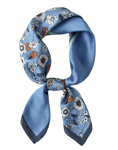 MEDUOLA Echarpes et Foulards femme style vintage Satin Foulard Carré Moyen Élégant au Toucher Soie 70×70 cm (E02 Bleu)