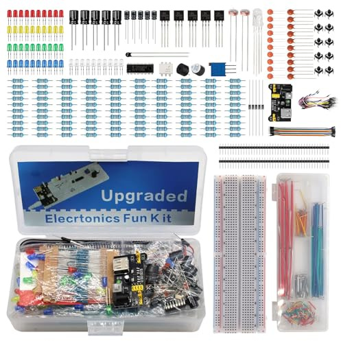 Composant électronique Kit de Démarrage avec Breadboard LED Buzzer résistance Transistor Module d'alimentation Fil de Connexion Potentiomètre de Précision Divers composants Compatible avec Arduino IDE