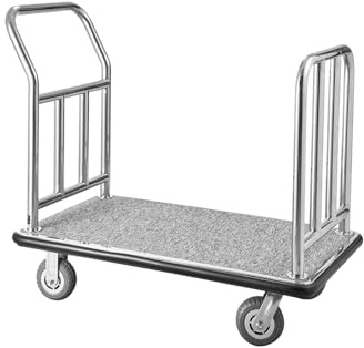 VEVOR Carro de Equipaje para Hotel, Carga de 340 kg, Carrito de Equipaje con Marco Frontal Extraíble, Plataforma Alfombrada Gris y Ruedas de Goma, para Hoteles y Complejos Turísticos, Plateado