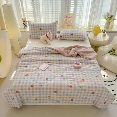 Odot Bettdecke Ohne Bezug Nutzbar Sommer, Waschbare Bettdecke Ohne Bezug Dünne Sommerbettdecke Leicht Doppelseitige Sommerdecke für Bett (Rosa Sterne,150 * 200cm)