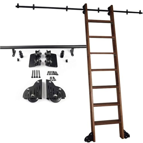 Kit hardware per scala scorrevole 3.3ft-20ft rotaia/binario (senza scala) rotaia per scala mobile con ruote per pavimento,200cm Track Kit