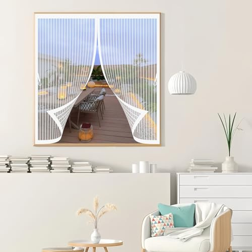 Mosquitera Ventana Magnetica 114x136cm(W x H) Protección Contra Insectos, Malla Fina, Mantiene El Aire Fresco, Mosquitera para Ventana para Puerta Corredera, Puerta de Salón, Blanco