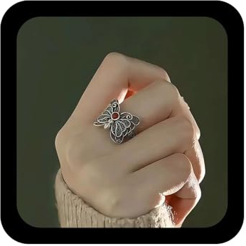 Cybche Vintage Anello Regolabile Farfalla Argento Farfalla Nocca Dito Anello Etnico Intagliato Filigrana Insetto Anelli Gioielli Per Le Donne