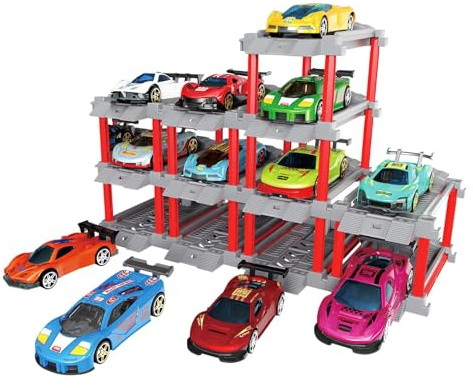 Harilla Pull Back Vehicles Diecast Race Cars Toys Portable Diecast Cars Parking Garage Toy Playset for Gifts Decoration Role Play