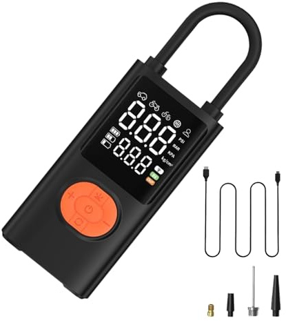 Compressore d'aria portatile – Pompa elettrica portatile | Gonfiatore leggero ricaricabile per pneumatici con manometro digitale per moto, camion, riparazione palloni, sport all'aperto, viaggi