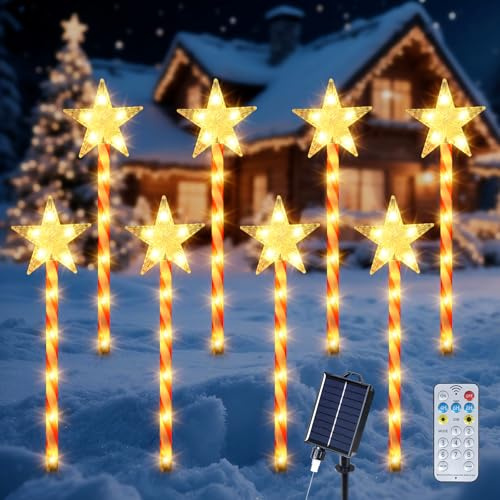 Weihnachtsbeleuchtung Solar Außen, 8 Stück 80LED Stern Solarlampen für Außen Garten 8 Modi Solar Lichterkette Weihnachtsdeko Aussen, Wasserdicht Gartenleuchte Weihnachts Beleuchtung