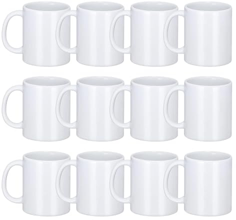 Sublimation Mugs Set of 12 | Plain White Coffee Mugs 11oz with Large Handle | Blank Ceramic Cups for Sublimation Printing, Tea, Coffee, Milk, Hot Chocolate | Safe Packaging with Smash Proof Box