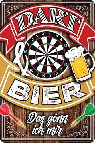 Retro Blechschild für BIER und DARTS Fans, lustiger Spruch DART UND BIER, DAS GÖNN ICH MIR, Deko Schild, Party Geschenk, 30 x 20 cm