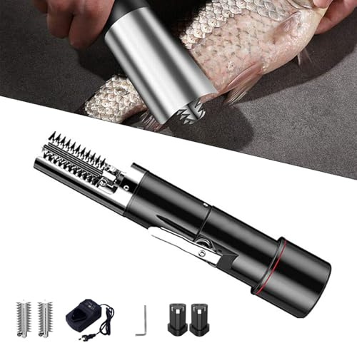 Electric Fish Scale Remover - Cordless, Waterproof with 2 Cutter Heads and 2 Batteries for Easy Fish Descaling