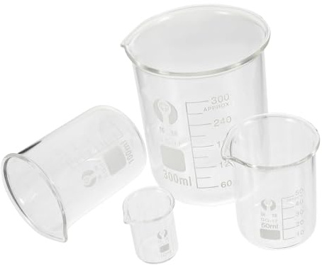 UKCOCO Juego De Vasos Medidores De Vidrio 10ml-300ml De Laboratorio, 4 Piezas De Vidrio De Borosilicato Resistente a Altas Temperaturas, Base Estable Para Química y Experimentos Científicos