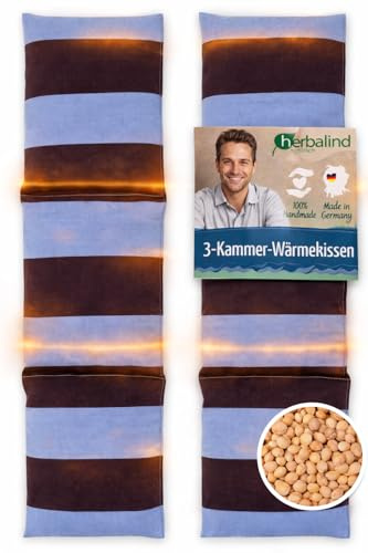 HERBALIND Kirschkernkissen 50x15 cm 3-Kammer STRIP– 630gr Kirschkerne & 100% Baumwolle - Natürliches Wärmekissen Mikrowelle & Backofen – Wärmflasche Handmade in Germany