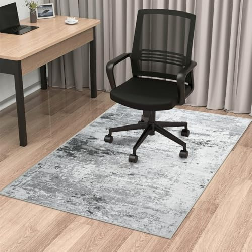 Cekene Teppich Bürostuhl Geeignet Bodenschutzmatte 120x150cm Grau rutschfeste Bodenschutzmatte Bürostuhl für Hartböden Abstrakt Bürostuhl Unterlage Schreibtischstuhl Unterlage für Laminat und Fliesen