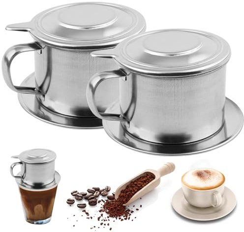 Vietnamesischer Kaffeetropfer, 2 Set, Edelstahl, vietnamesischer Kaffeefilter, 8, 4 x 6, 3 cm, professionell, waschbar, wiederverwendbar, Café-Zubehör, Heimdekoration