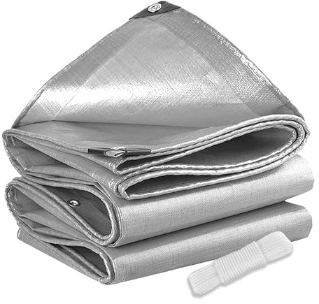 Lona Impermeable Exterior 360 x 390 cm Resistente a Las Heladas Lona Suelo Piscina Protección contra UV, con Ojales de Acero Inoxidable para Jardín, Cenador, Camping, Plata
