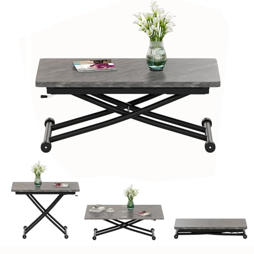 Höhenverstellbarer Ausziehbarer Couchtisch, 3-In-1 Multifunktionstisch Mit Rollen, Flexibel Als Esstisch Und Kaffeetisch Nutzbar,Grau
