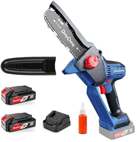 DongCheng mini motosierra bateria 20V, brushless 750W, 2×2000mAh, 8m/s
