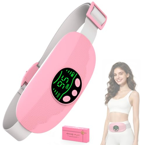 AMZBOSS Fascia Riscaldante Dolori Mestruali – 3 Temperature & 3 Modalità di Vibrazione, Period Relief, Comfort in Ufficio, Regalo per Donne（Rosa）
