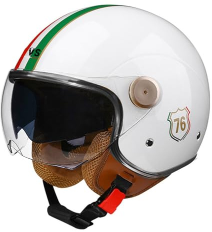 Caschi Jet E Demi-Jet Retro Casco Mezzo Moto Leggero Omologato DOTECE Caschi Cromwell 3/4 Vintage Con Visiera Aperto Casco Scodella Per Uomini Donne Comodo E Traspirante R,M:57-58CM