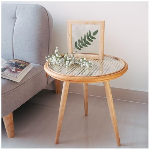 GON Designs Beistelltisch Rattan rund – Handgefertigter Boho Tisch mit Wiener Geflecht & gehärteter Glasplatte – Kleiner Couchtisch/Nachttisch für Wohnzimmer, Balkon & Schlafzimmer