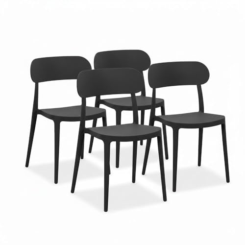 SIEDITI FUORI E DENTRO Sedie impilabili in polipropilene con fibra di vetro per esterno/giardino o interno e cucina, idrorepellenti e resistenti, design moderno - Maggie (4, Nero Antracite)