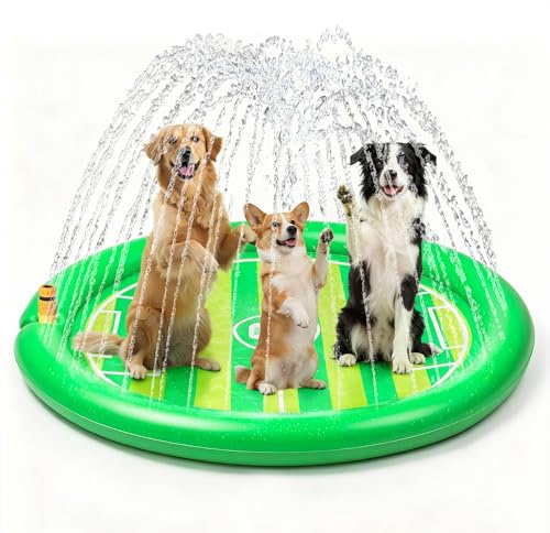 ALL FOR PAWS Dog Extra Large Sprinkler Pad Mat, Outdoor Dog Cooling Splash Pad Water Toys, Outdoor Water Play Sprinkler Mat, Soccer Field Design(150CM/51.18in)