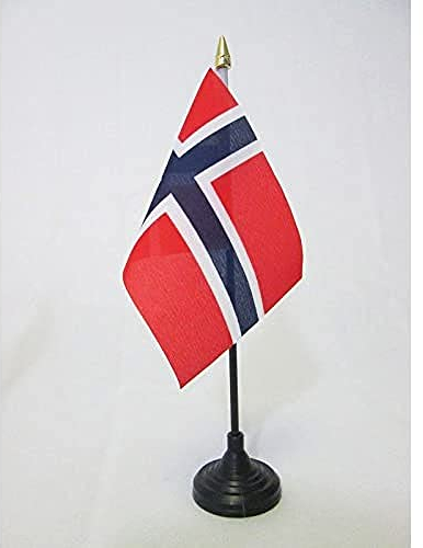 AZ FLAG - Norway Table Flag 4'' x 6'' - Norwegian Mini Desk Flag 100% Polyester 15 x 10 cm - Office Mini Banner with 10'' Pole - Golden Spear