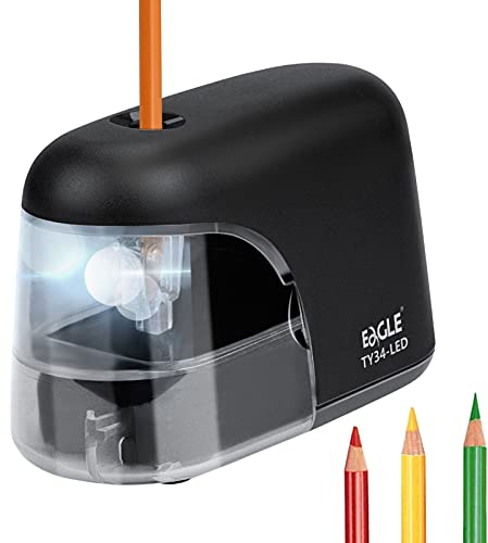 Eagle Elektrischer Anspitzer Automatischer Bleistiftanspitzer mit LED-Licht Batteriebetrieben Anti-Rutsch Pefekt für Kinder Büro und Home (Schwarz)