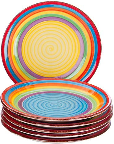 MamboCat 6-pcs. set d'assiettes à gâteau Ibiza assiettes à dessert colorées assiette à dîner petit déjeuner buffet assiette de service ronde en faïence arc-en-ciel