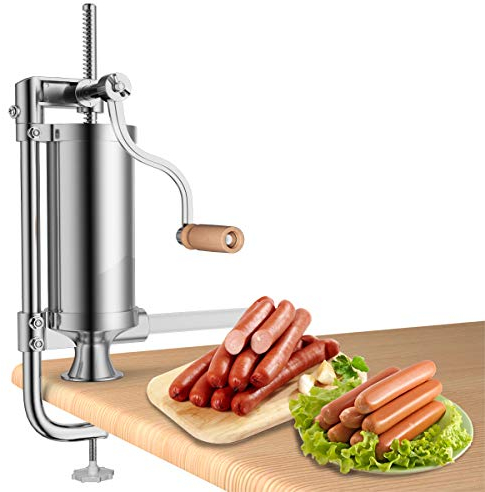 COSTWAY 2,5 kg Poussoir à Saucisses, Machine à Saucisse Verticale en Acier Inoxydable, Remplissage de Saucisse avec 4 Tubes de Diamettre Différent