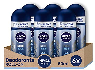NIVEA MEN Cool Kick Roll-on 6 x 50 ml, Deodorante uomo per una protezione efficace 72h, Deodorante roll on antitraspirante senza alcool e dermotestato dalla profumazione fresca e rivitalizzante