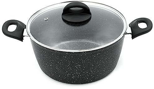 Blackmoor 66130 Classic 24cm Stock Pot with Tempered Glass Lid / 5-Litre Capacity/Non-Stick Coating/Cool Touch Handles/Suitable for Induction, Gas & Electric Hobs/Black Colour