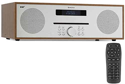 Silver Star Radio Portatile Ricaricabile, DAB/FM/DAB+, Radio Bluetooth e CD, Altoparlanti Stereo, Display LCD, Streaming, MP3, Radiosveglia, Vintage in Legno a Corrente