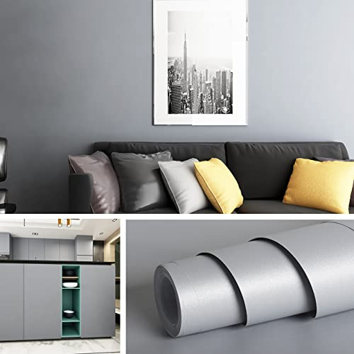 Livelynine Selbstklebende Tapete Grau Möbelfolie Grau Matt Tapeten Dekofolie Wand Klebefolie für Schränke Möbel tür Küchenfronten Schlafzimmer Küche Wohnzimmer Modern Badezimmer Wasserfest 40CMx2.05M