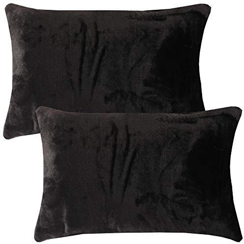 Bestlivings Flauschige Kissenhülle Celina (40 x 60 cm / 2er Pack) - Kuscheliger Bezug mit Reißverschluss Schwarz ideal für Dekokissen und Sofakissen