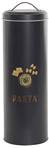 Hogar y Mas Bote Negro para Pasta de Metal 3000 ML, Espaguetis Tarro de Almacenamiento con Tapa Metálicos 10,8x10,8x32,8 cm