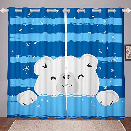 Kinder Karikatur Fenstervorhang 183x117cm Niedlich Bären Drucken Blickdichte Vorhänge für Kinder Erwachsene Tierwelt Tier Themed Vorhänge Snowy Winter Blau Weiß