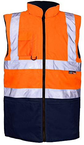Supertouch Hi Viz 2 Tone Lined Bodywarmer Reversible Fleece Workwear Jacket Mens (L, Orange/ Navy)