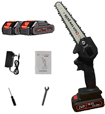 Mini motosega 24V con 2 batterie ricaricabili, mini motosega elettrica da 6 pollici sega portatile senza fili sega troncatrice di legno attrezzo da giardinaggio