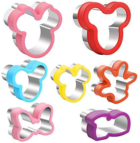 Juego de cortadores de galletas de Mickey Head, cabeza de Minnie, guante, zapato, arcos formas de sándwich cortadores de galletas – Molde de grado alimenticio para niños (7 unidades)