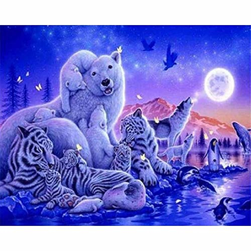 Diamond Painting Full Set, DIY 5D Diamond Painting Set, Diamant Painting, Malen Nach Zahlen Diamant, Diamant Malerei für Geschenke Haus, Wand und Eingang DekorationenVerschiedene Tiere im Mondlicht-5