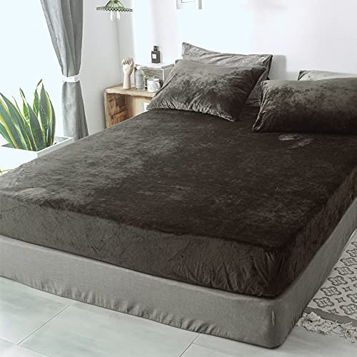 Lanqinglv Flanell Spannbettlaken Bettlaken 200x200 cm bis 25-35 cm Steghöhe Boxspringbett Topper Flauschige Warme Samt Boxspringbett Spannbetttuch Leintuch Cashmere Touch,Dunkelgrau