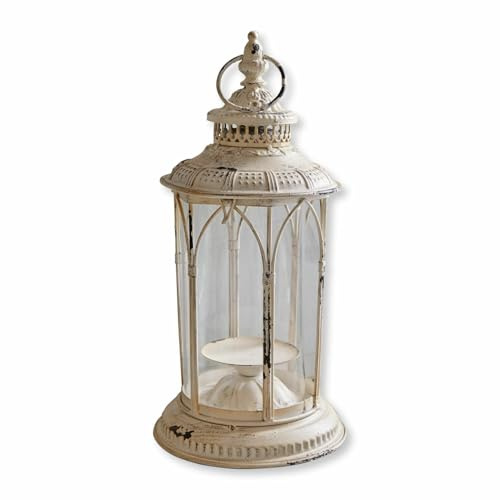 Loberon Laterne Lanao, kunstvoller Vintage-Look, für Teelichter oder, Stumpenkerzen, Antik-Finish, Outdoor Geeignet, Eisen, Creme