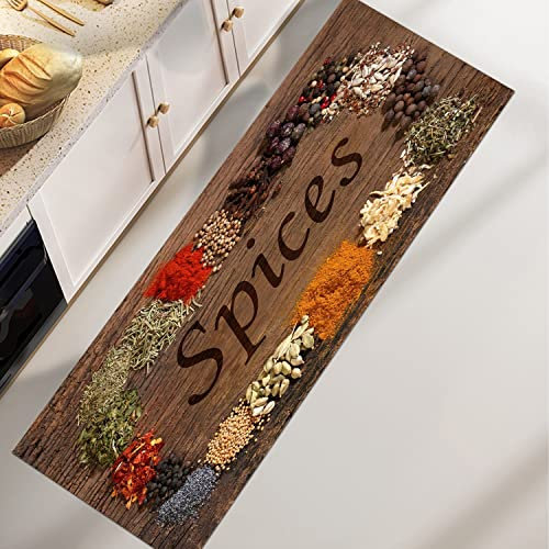 Sky Art Küchenteppich Gewürze rutschfeste Rückseite Küchenbilder Gewürze und Löffel Großer Wohnkulturteppich für Haustür Flur Schlafzimmer Küche 60 x 150 cm