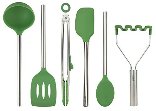 Tovolo 60146-500 Silicone Utensil Set of 6 for Meal Prep, Cooking, Baking, and More-Pesto