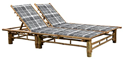Gecheer 2 Personen Sonnenliege mit Auflagen Doppelliege Liegestuhl Gartenliege Garten Saunaliege Verstellbare Rückenlehneliege Freizeitliege Relaxliege Strandliege Gartenmöbel Bambus