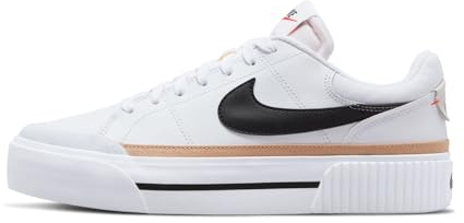 NIKE Court Legacy Lift, Sneaker Mujer, White Black Hemp Team Orange, 41 EU