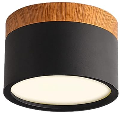 Schindora LED Ceiling Light,Surface-Mounted Wood Decor Spotlight,Mini Round Black Ceiling lamp,Warm White 3000K,12W.